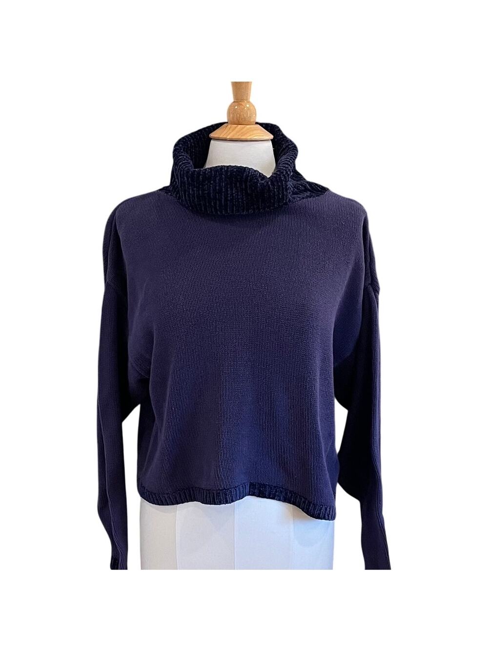 Cousin Johnny Royal Purple Long Sleeve Turtleneck Sweater, Mixed Textures, L